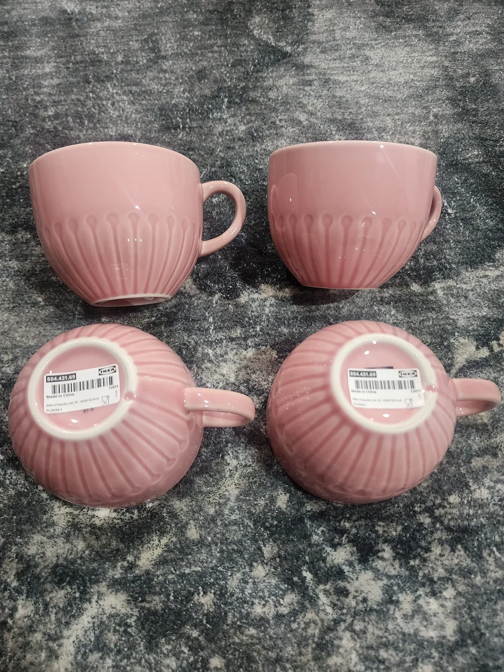IKEA Pink Ribbed Ceramic Mugs - Set of 4